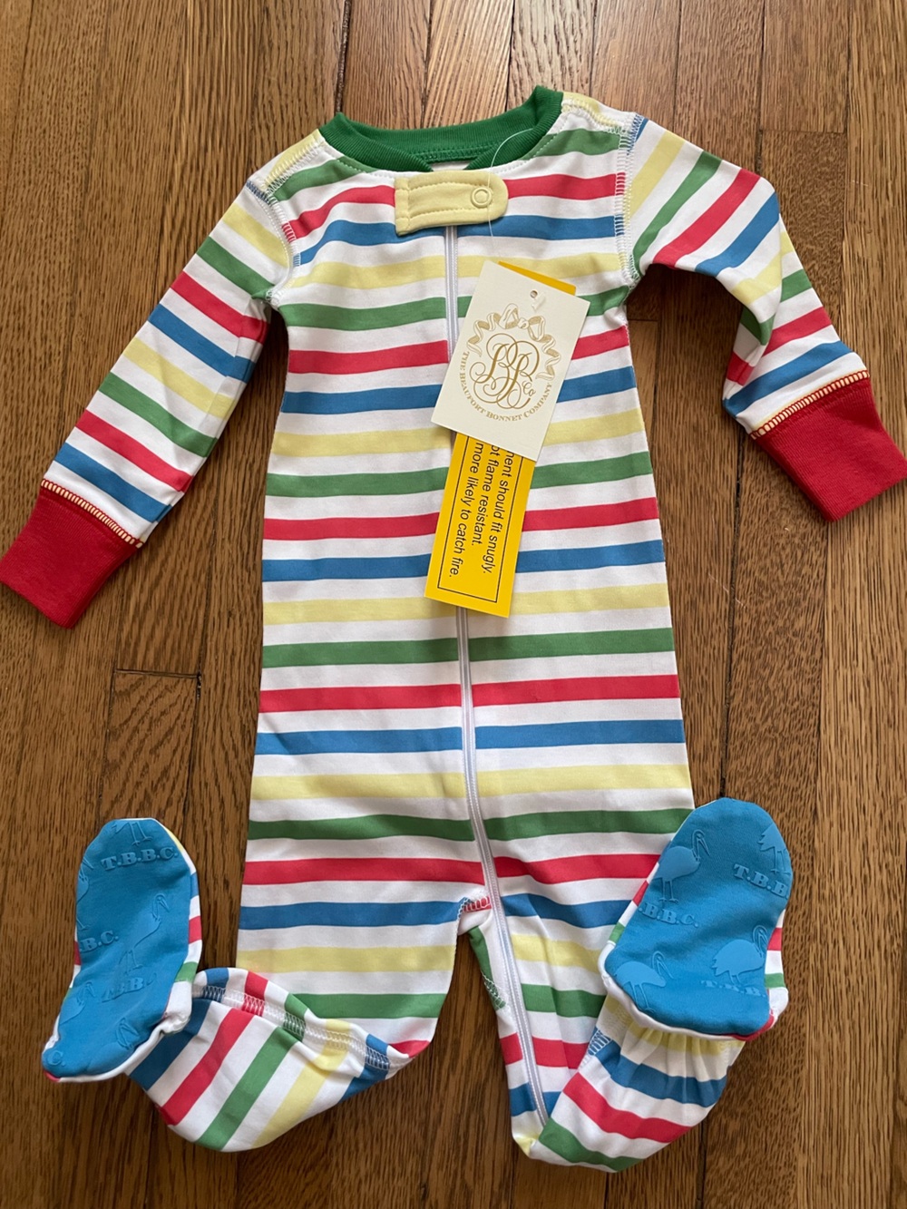 $62 NWT Beaufort Bonnet Knox Stripe Footed One-Piece boys 3-6 months sleeper